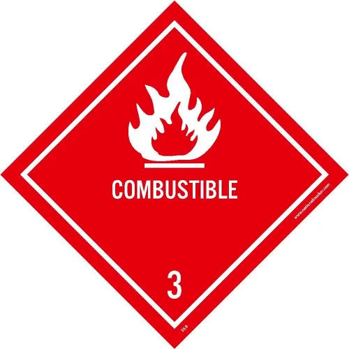 National Marker Company "Combustible" Class 3 DOT Shipping Labels, 4"L x 4"W, Red, Roll of 25