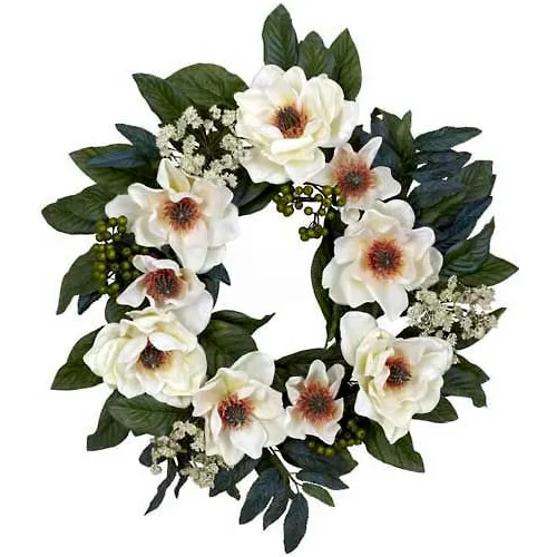 Nearly Natural 22'' Magnolia Wreath