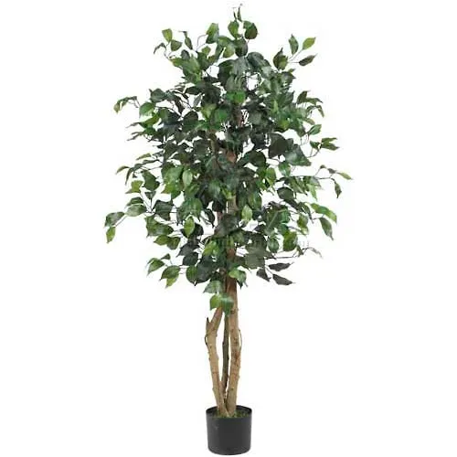 Nearly Natural 4' Ficus Silk Tree with Round Pot, Green