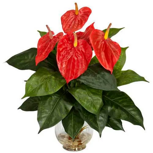 Nearly Natural Anthurium with Fluted Glass Vase Silk Plant