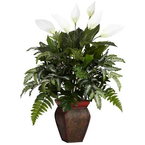 Nearly Natural Mixed Greens with Spathyfillum & Decorative Vase Silk Plant