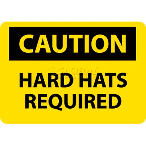 NMC C391RB OSHA Sign, Caution Hard Hats Required, 10" X 14", Yellow/Black