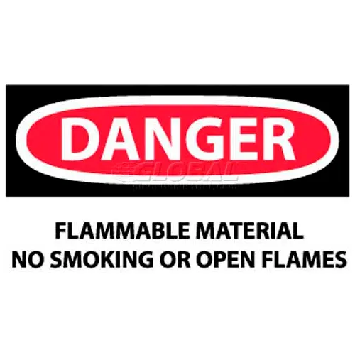 NMC D117AP OSHA Sign, Danger Flammable Material No Smoking Or Open Flames, 3" X 5", White/Red/Black