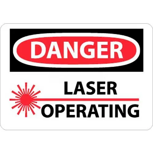 NMC D169R OSHA Sign, Danger Laser Operating, 7" X 10", White/Red/Black