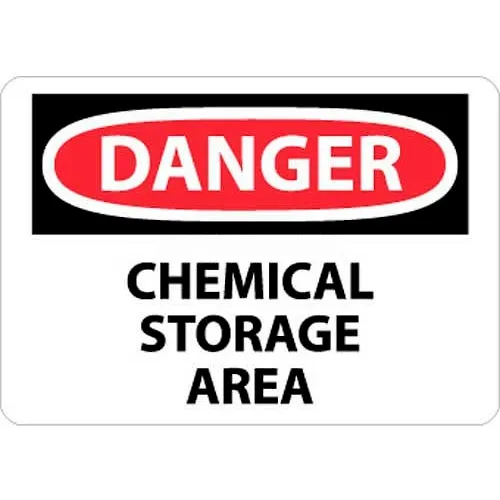 NMC D239PB OSHA Sign, Danger Chemical Storage Area, 10" X 14", White/Red/Black