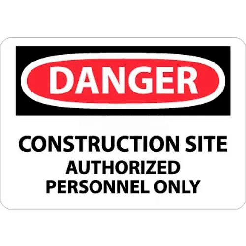 NMC D247RB OSHA Sign, Danger Construction Site Authorized Personnel Only, 10" X 14", White/Red/Black