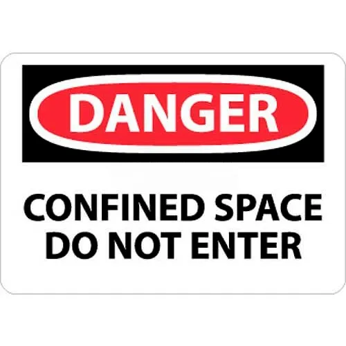 NMC D383AB OSHA Sign, Danger Confined Space Do Not Enter, 10" X 14", White/Red/Black