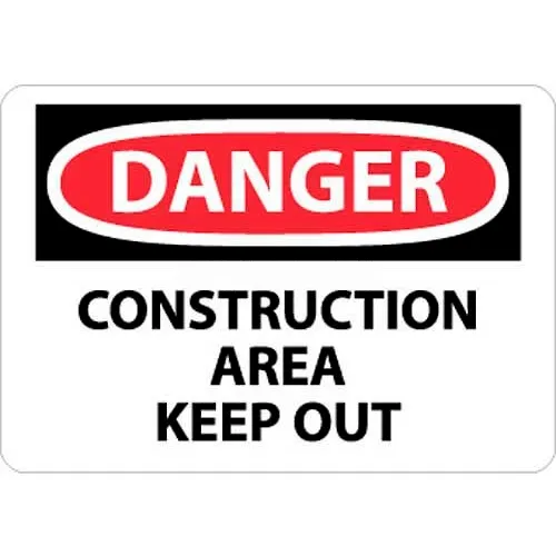 NMC D404RB OSHA Sign, Danger Construction Area Keep Out, 10" X 14", White/Red/Black