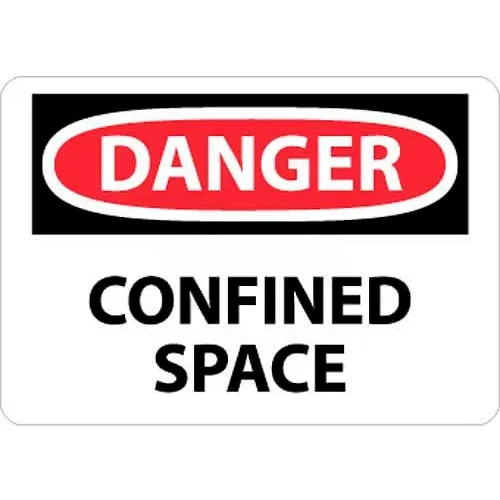NMC D487RB OSHA Sign, Danger Confined Space, 10" X 14", White/Red/Black