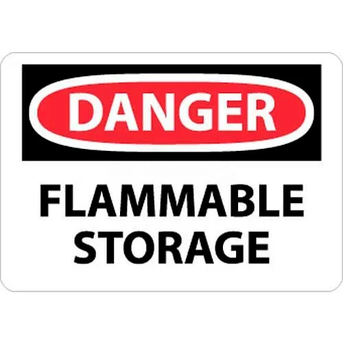 NMC D534PB OSHA Sign, Danger Flammable Storage, 10" X 14", White/Red/Black