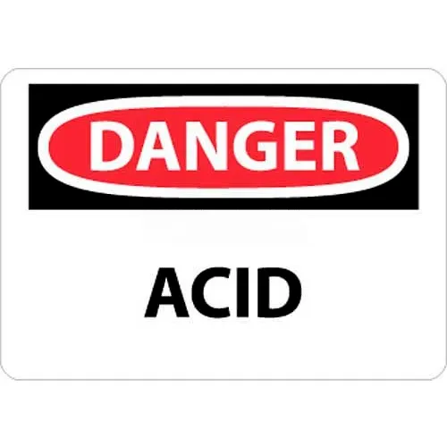 NMC D5RB OSHA Sign, Danger Acid, 10" X 14", White/Red/Black