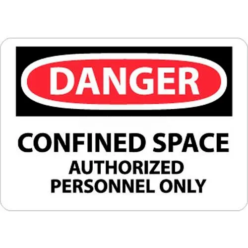 NMC D643PB OSHA Sign, Danger Confined Space Authorized Personnel Only, 10" X 14", White/Red/Black