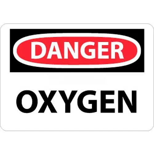 NMC D98RB OSHA Sign, Danger Oxygen, 10" X 14", White/Red/Black