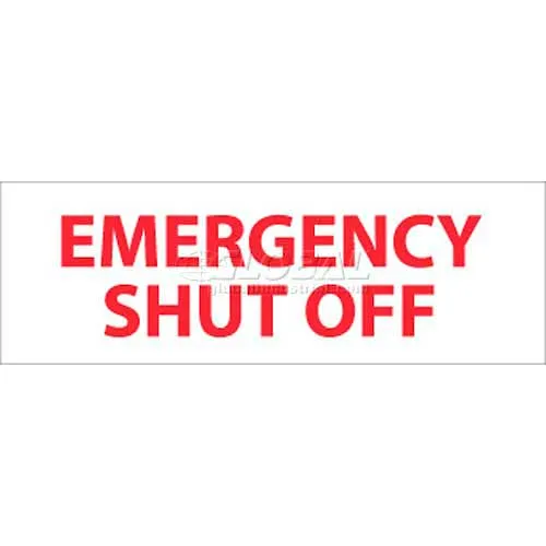 NMC M347P Fire Sign, Emergency Shut Off, 4" X 12", White/Red