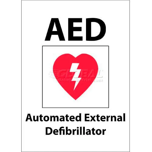 NMC M609RB Sign, AED Automated External Defibrillator, 14" X 10", White/Red/Black