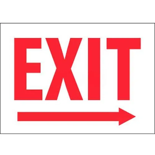 NMC MERRB Fire Sign, Exit With Right Arrow, 10" X 14", White/Red