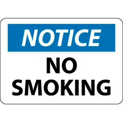 NMC N166R OSHA Sign, Notice No Smoking, 7" X 10", White/Blue/Black
