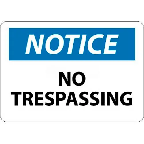 NMC N218AB OSHA Sign, Notice No Trespassing, 10" X 14", White/Blue/Black