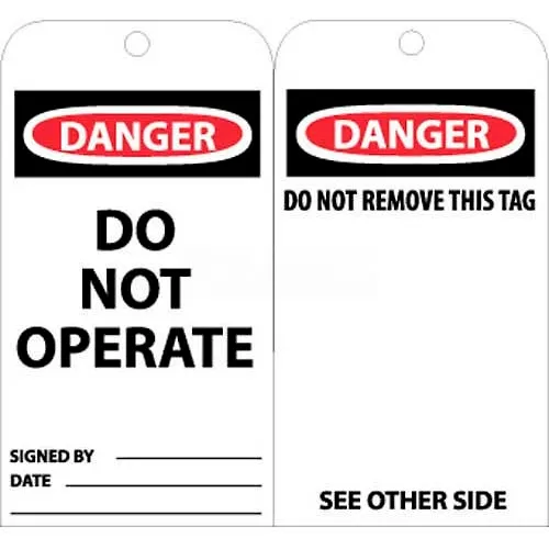 NMC RPT1AG Tags, Danger Do Not Operate, 6" X 3", White/Red/Black, 25/Pk