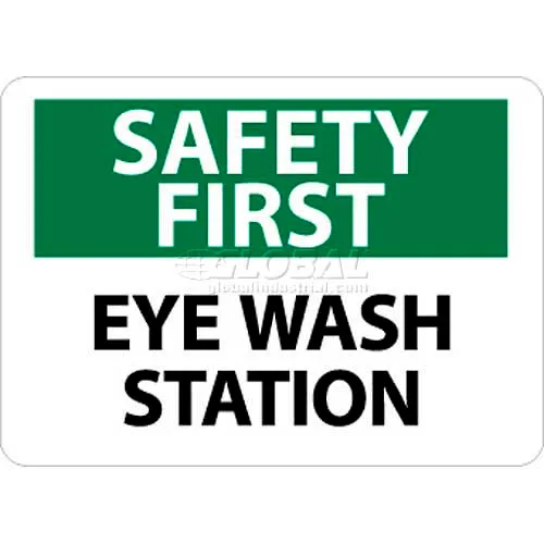NMC SF181PB OSHA Sign, Safety First - Eye Wash Station, 10" X 14", Sticker, White/Green/Black