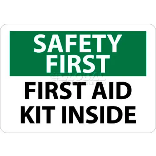 NMC SF47R OSHA Sign, Safety First - First Aid Kit Inside, 7" X 10", White/Green/Black