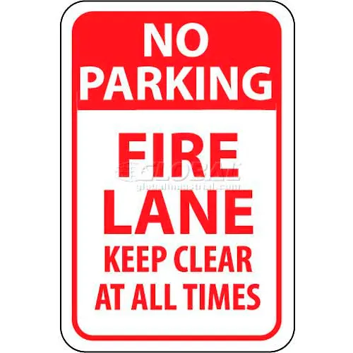 NMC TM47G Traffic Sign, No Parking Fire Lane Keep Clear At All Times, 18" X 12", White/Red