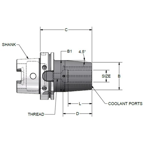 Parlec H100A-12SHD787-9C | 1-1/4" Hole Diameter x 7.870" Projection HSK100A 2.760" Nose Diameter 25,000 RPM Through Coolant Shrink Fit Tool Holder & Adapter