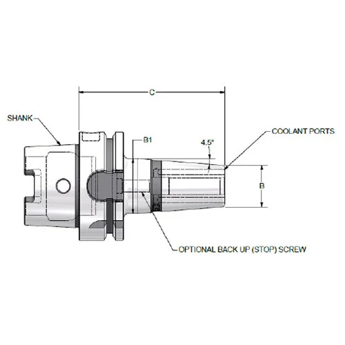 Parlec H63A-M08SF130-9C | 8.00mm Hole Diameter x 130.00mm Projection HSK63A 21.00mm Nose Diameter 25,000 RPM Through Coolant Shrink Fit Tool Holder & Adapter