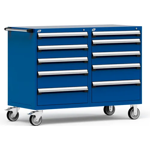 Rousseau 10 Drawer Heavy-Duty Double Mobile Modular Drawer Cabinet - 60"x27"x45-1/2" Avalanche Blue