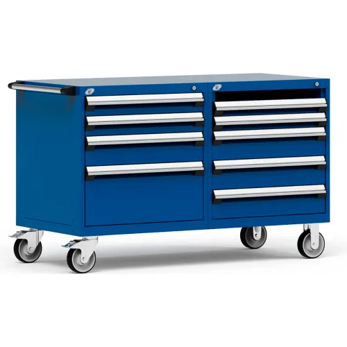 Rousseau 8 Drawer Heavy-Duty Double Mobile Modular Drawer Cabinet -60"Wx27"Dx37-1/2"H Avalanche Blue