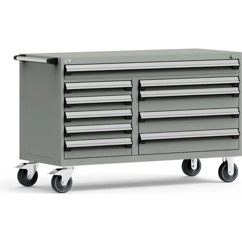 Rousseau Metal 10 Drawer Mobile Multi-Drawer Cabinet - 60"Wx27"Dx37-1/2"H Avalanche Blue