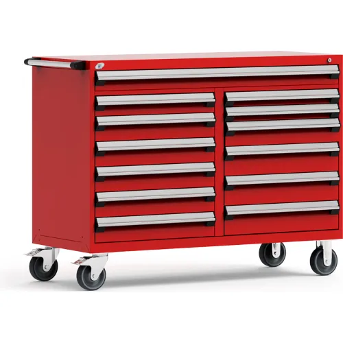 Rousseau Metal 13 Drawer Mobile Multi-Drawer Cabinet - 60"Wx27"Dx45-1/2"H Light Gray