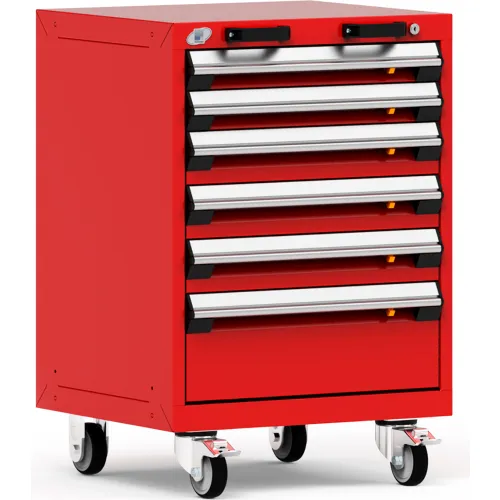 Rousseau Metal 6 Drawer Heavy-Duty Mobile Modular Drawer Cabinet - 24"Wx21"Dx35-1/4"H Red