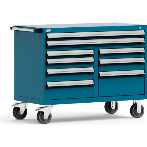 Rousseau Metal 9 Drawer Mobile Multi-Drawer Cabinet - 48"Wx27"Dx37-1/2"H Red