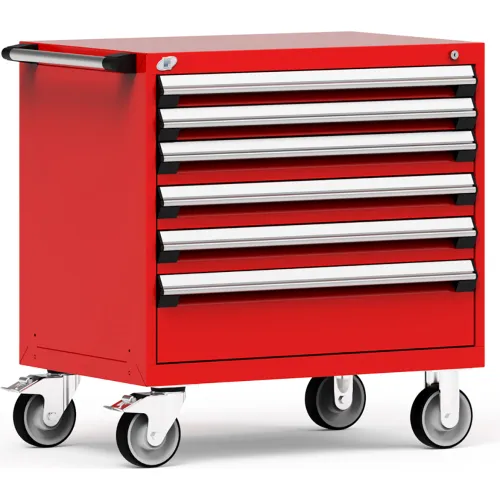 Rousseau Metal® R5BEE-3001KD-081 Heavy Duty Modular Mobile Cabinet, 6 Drawers, Red