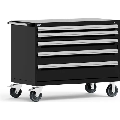 Rousseau Metal® R5BHE-3003KD-091 Heavy Duty Modular Mobile Cabinet, 5 Drawers, Black