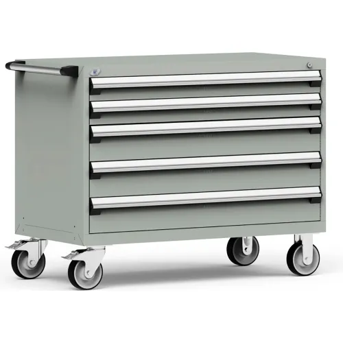 Rousseau Metal® R5BHE-3009KD-071 Heavy Duty Modular Mobile Cabinet, 5 Drawers, Light Gray