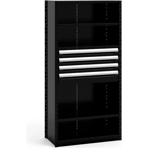 Rousseau Metal Steel Shelving 37-5/8"Wx18"Dx75"H Closed 5 Shelf 4 Drawer Red