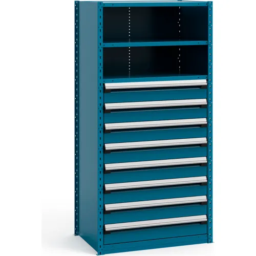 Rousseau Metal Steel Shelving 37-5/8"Wx24"Dx75"H Closed 4 Shelf 8 Drawer Everest Blue