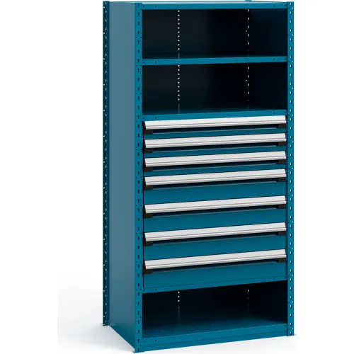 Rousseau Metal Steel Shelving 37-5/8"Wx24"Dx75"H Closed 5 Shelf 7 Drawer Everest Blue