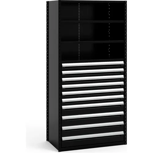 Rousseau Metal Steel Shelving 43-5/8"Wx24"Dx87"H Closed 5 Shelf 10 Drawer Black