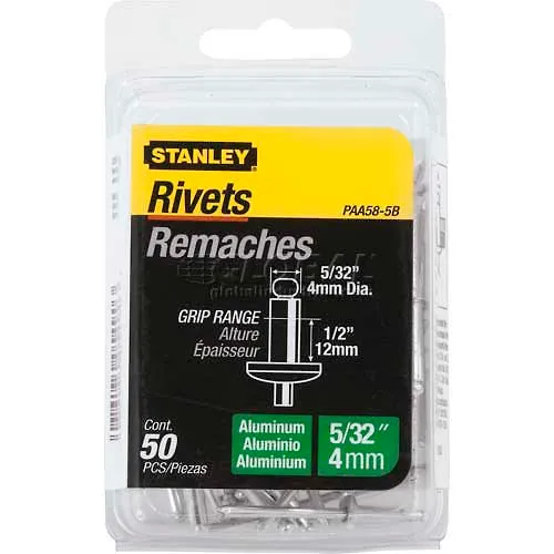 Stanley PAA58-5B Aluminum Rivets 5/32" x 1/2", 50 Pack - Pkg Qty 5