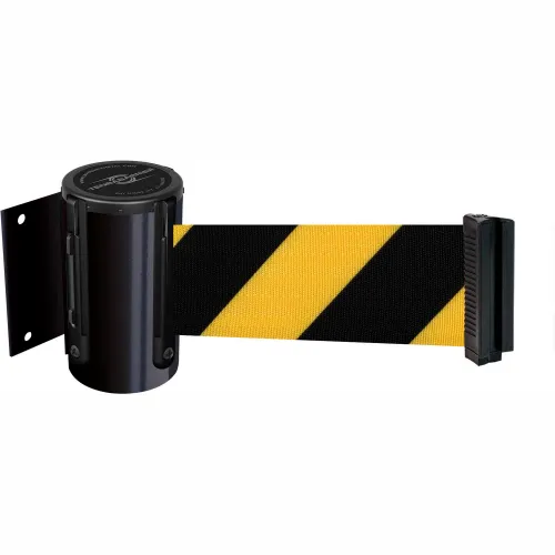 Tensabarrier®Wall Mount Retractable Belt Barrier, 13' Black/Yellow Belt, Black Case