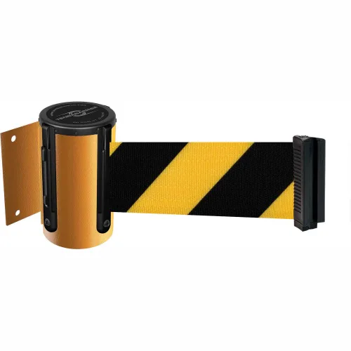 Tensabarrier®Wall Mount Retractable Belt Barrier, 13' Black/Yellow Belt, Yellow Case