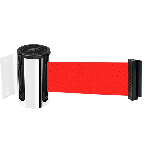 Tensabarrier® Wall Mount Retractable Belt Barrier,13' Red Belt, Chrome Case