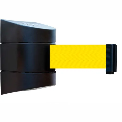 Tensabarrier® Wall Mount Retractable Belt Barrier,15' Yellow Belt, Black Case