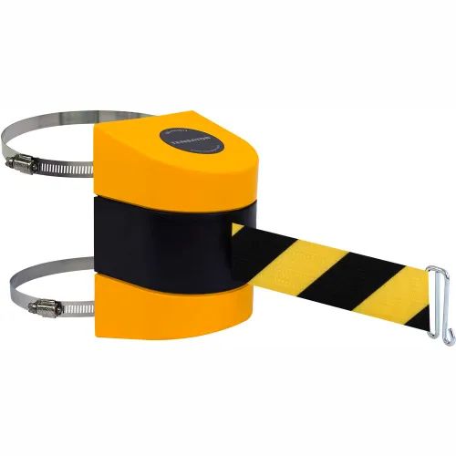 Tensabarrier®Warehouse Retractable Belt Barrier,15' Black/Yellow Belt, Yellow Case