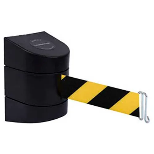 Tensabarrier®Warehouse Retractable Belt Barrier, 24' Blk/Yellow Belt, Rack Mount, Black Case