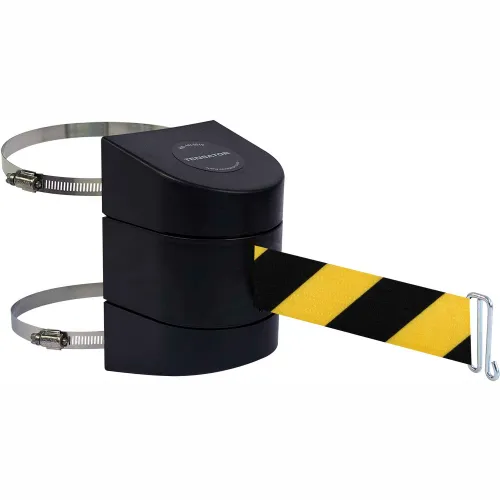 Tensabarrier®Warehouse Retractable Belt Barrier, 30' Black/Yellow Belt, Black Case