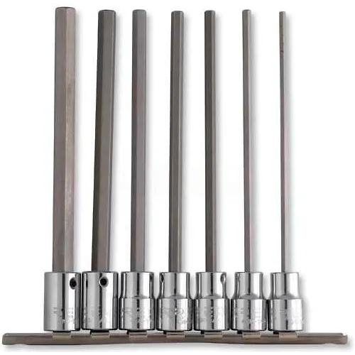 Urrea Hex Tip Socket Set, 4990-7L, 3/8" Drive, 7 Pieces, W/Clips & Rail